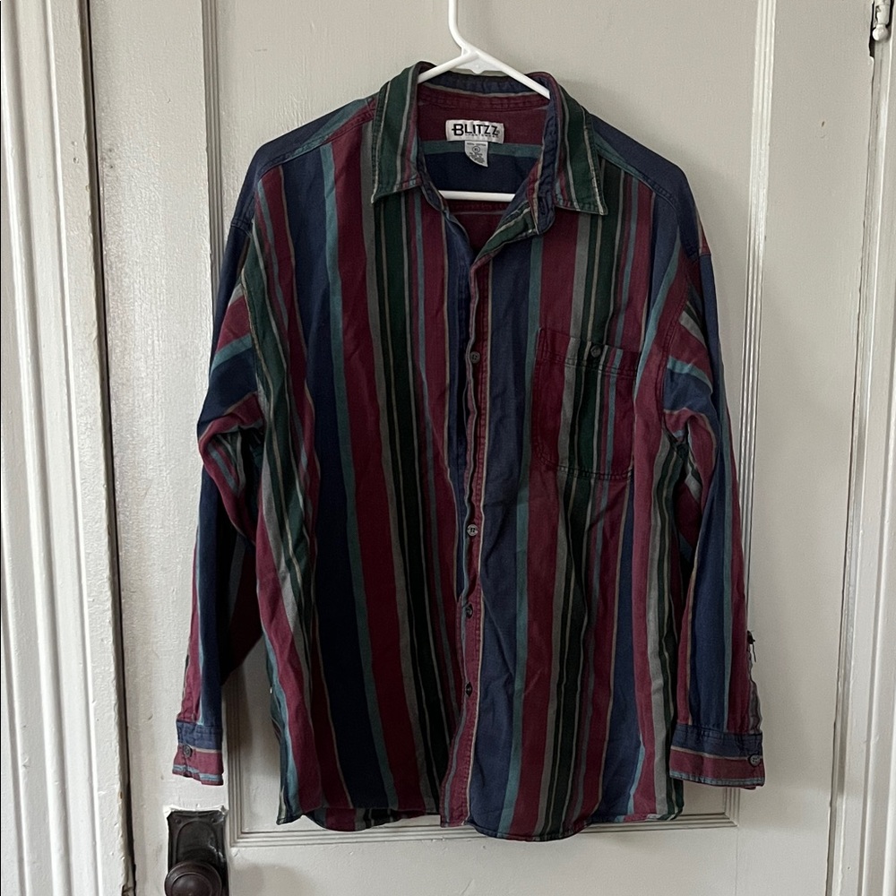 Vintage 80’s Striped Denim Chambray Button Up Shirt